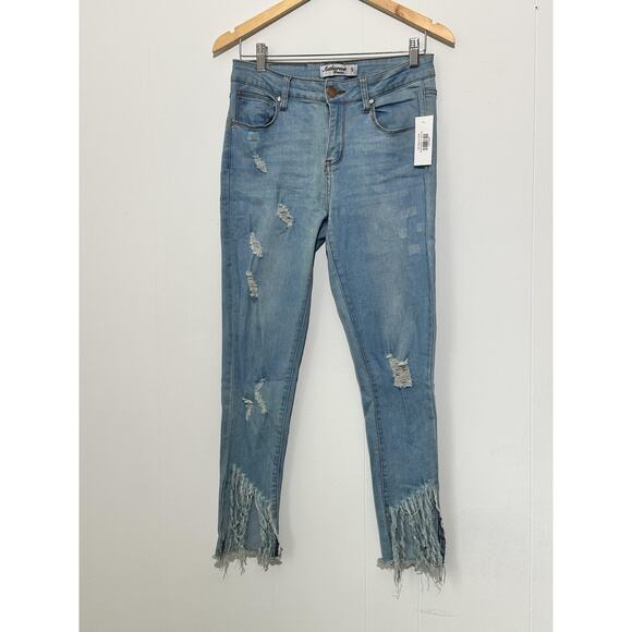 Authurna Denim Denim - Authurna Denim Jeans Womens 9 Blue‎ Light Wash Distressed Fringe Hem Skinny
